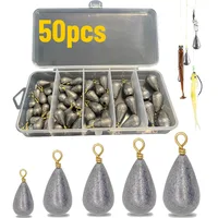 50 unids/caja plomo de pesca 3,5g/5g/7g/10g/14g anillo retorcido en forma de gota de agua plomo para fundición de lubina aparejos de aparejo Carolina