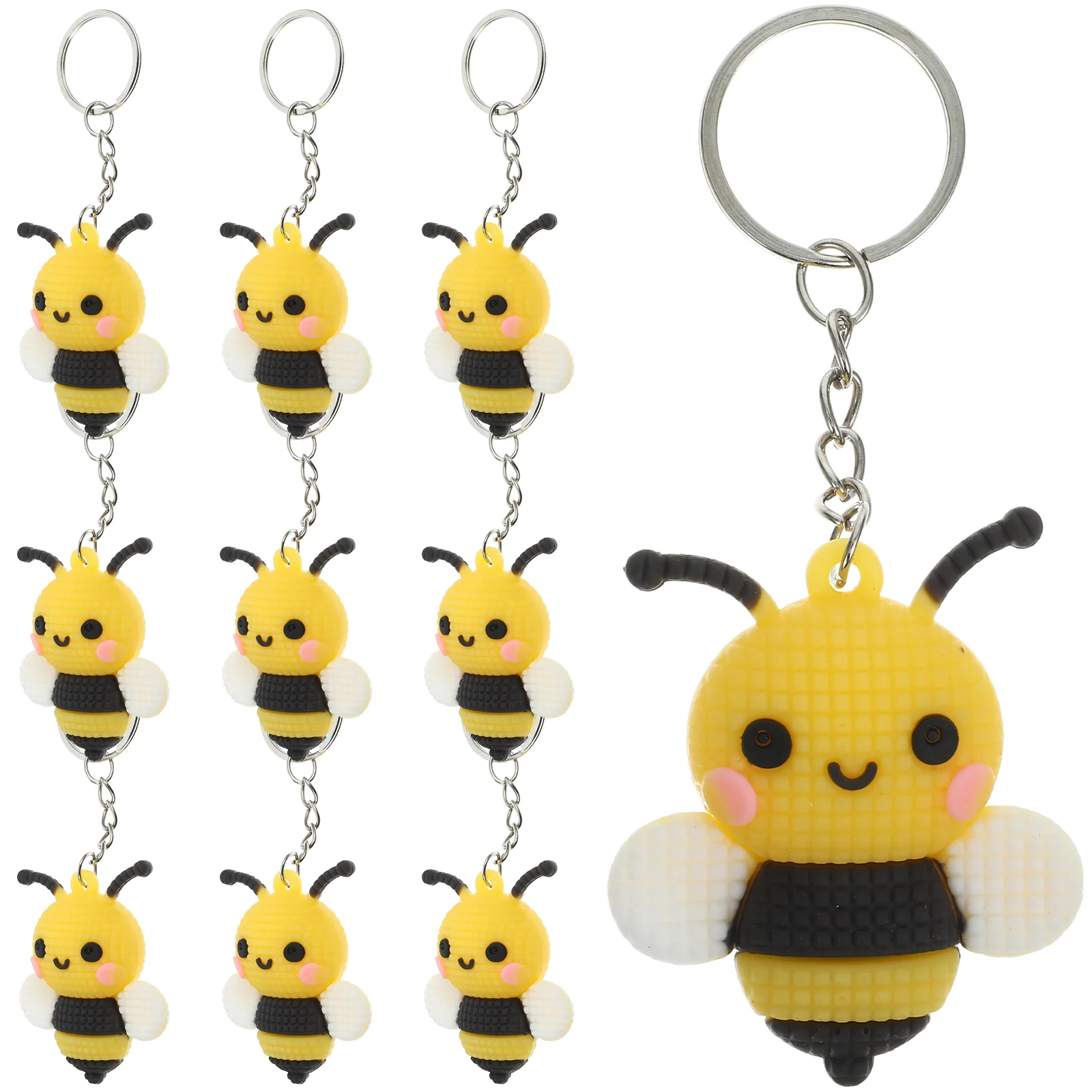 10 Pcs Bees Keychain Cute Wallet Favors Yellow Metal Cartoon Keyring Gift