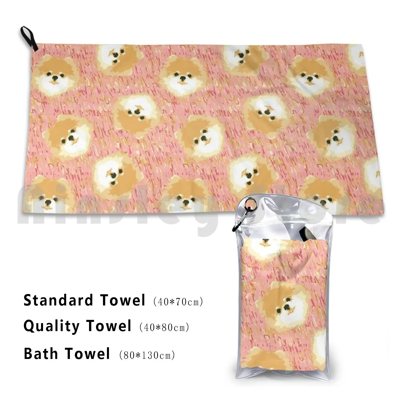 

Pomeranians! Bath Towel Beach Cushion 2366 Pomeranian Dog Cream White Beige Pink Scribble Repeating Pattern
