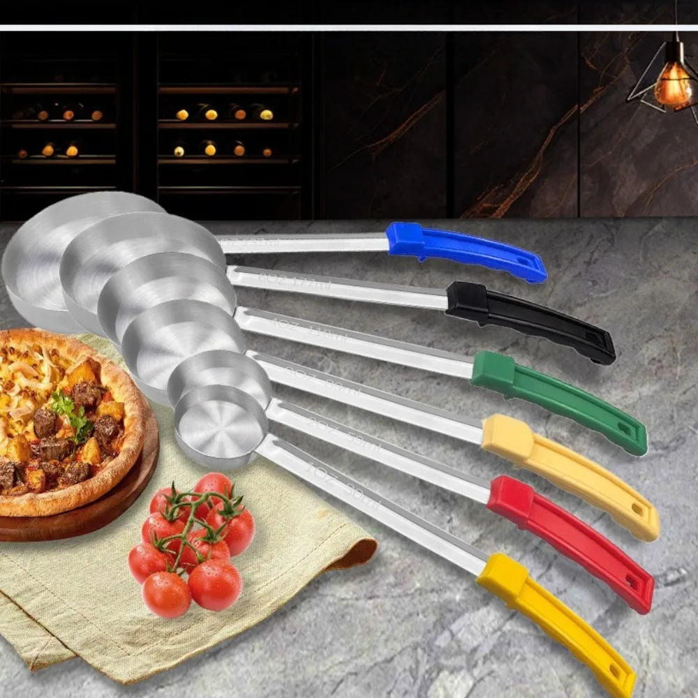Stainless Steel Sauce Spoon with Long Rubber Handle Anti-Hot Pizza Spread Ladle Measuring Soup Spoon Kitchen Gadgets