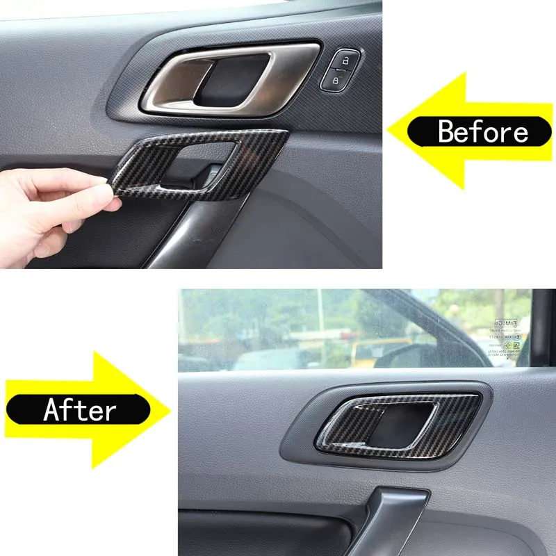 For 2015-2021 Ford Ranger ABS carbon fiber car styling inner handle decorative frame sticker car interior accessories 4Pcs