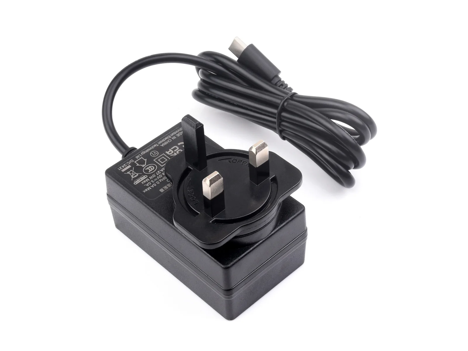 27W USB Type-C Power Supply Type B, PD Power Supply, Options For US / EU / UK Plugs, Suitable For RPi 5, 1.2m Cable Length