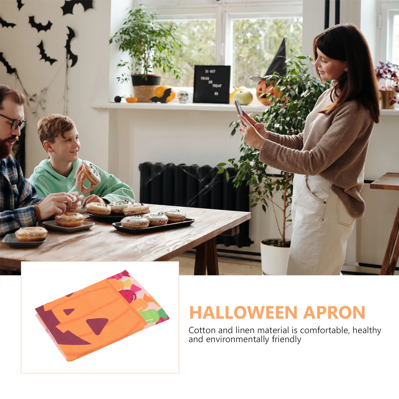 

Halloween Decorative Apron Cotton Smock for Kitchen Cooking Smocks Flax Serving
