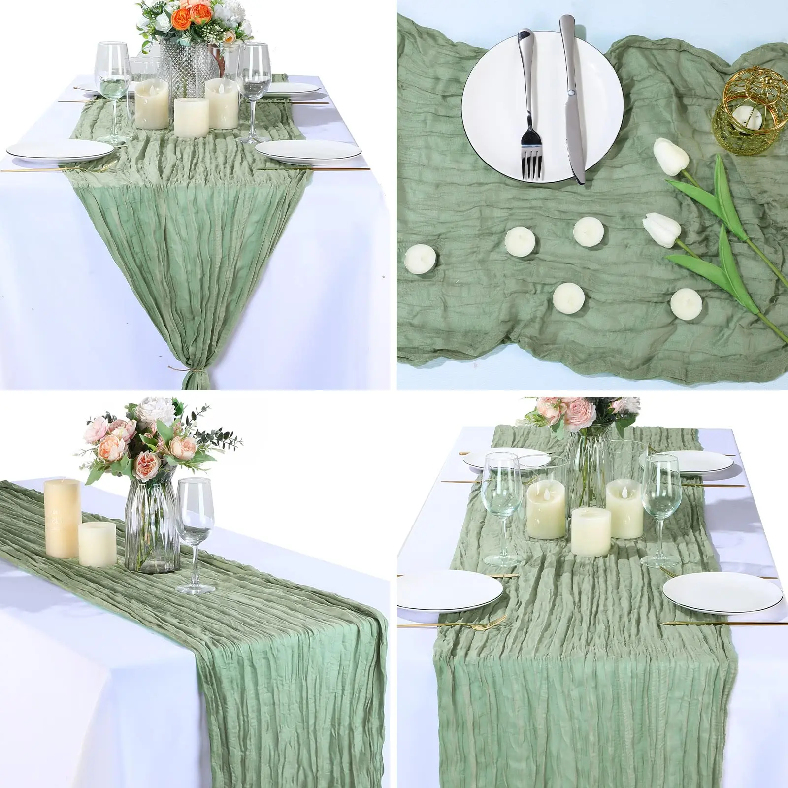 90x300cm Semi-Sheer Gauze Table Runner Cheesecloth Tablecloth Dusty Blue Dining Wedding Party Christmas Banquets Arches Decor