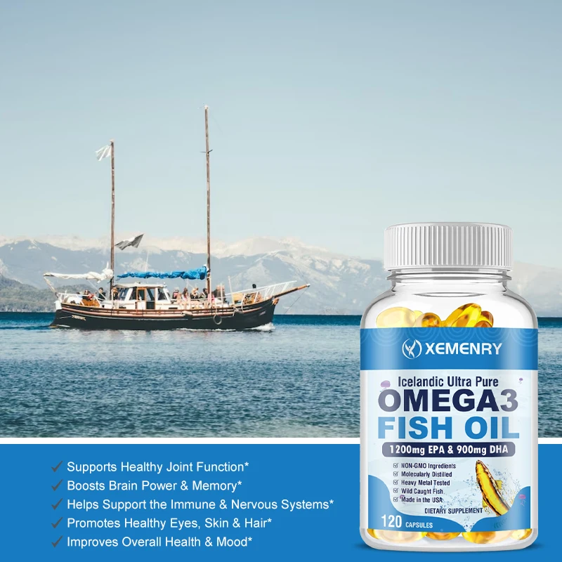 Omega 3 Fish Oil | High EPA 1200MG + DHA 900mg Triple Strength Capsules | Joint Help Skin Immune Support