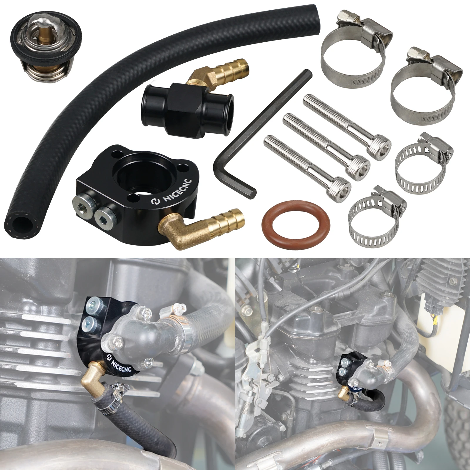 

For 1987-2024 2023 Kawasaki KLR650 Thermostat Kit Cooling System Modification Kit Thermostat Bypass Hose O-ring Clamps Bolts Set