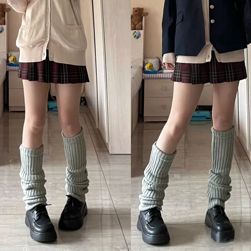 70cm Women Leg Warmers Over Knee Japanese Lolita Style JK Uniform for Girl Sweet Kawaii Up Knitted Socks Foot Warming Cover