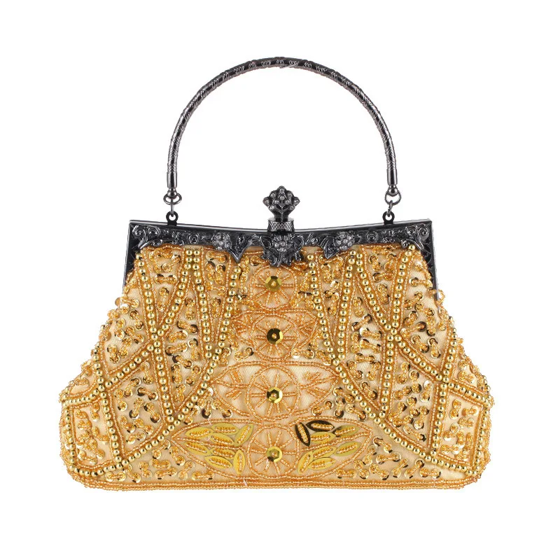 

Handcrafted Beaded Clutch - Classic Portable Dinner Bag For Bridesmaids Glittering Crystal-Encrusted Evening Clutch Bag Gold Bag