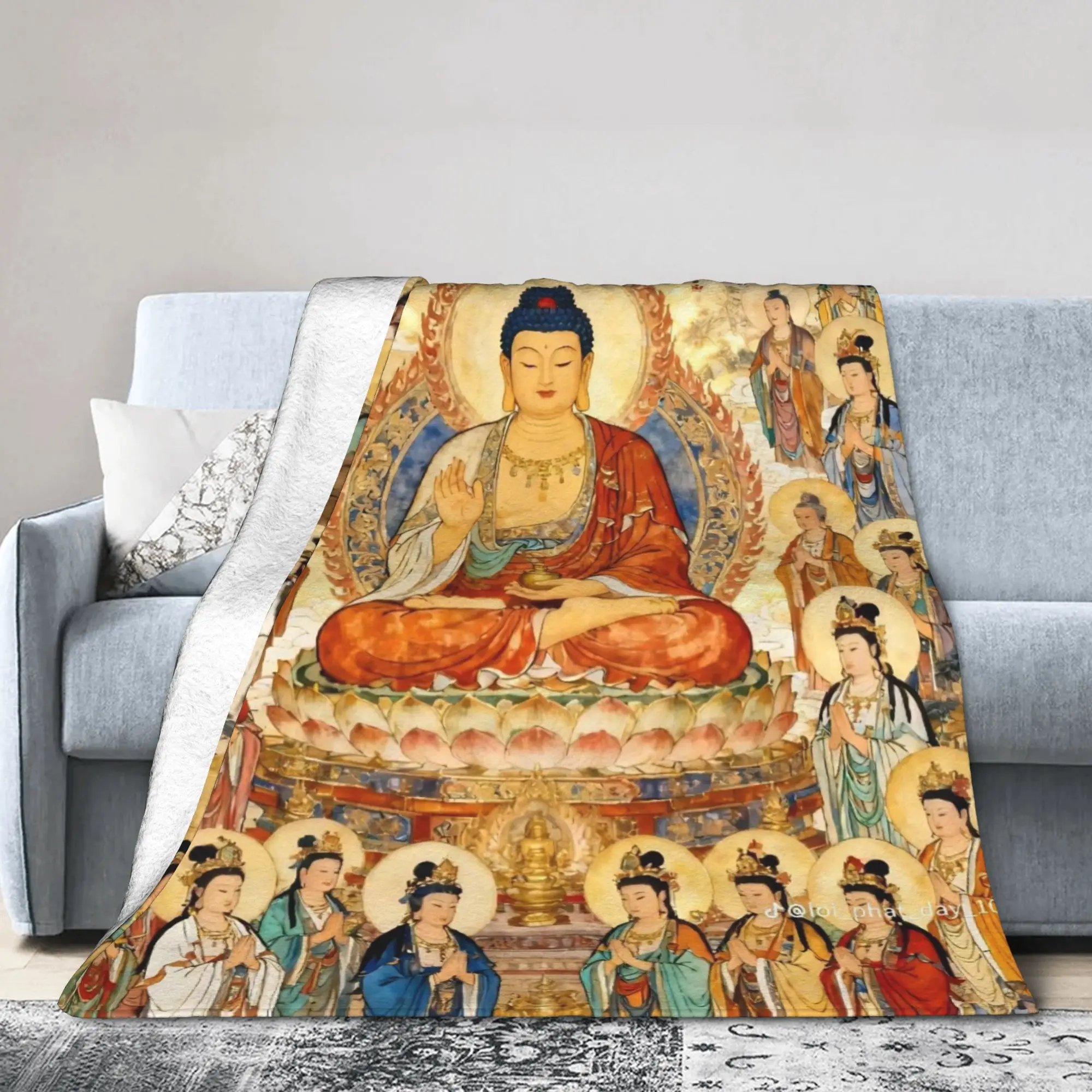 Buddha Tibetans Thangka Peaceful Flannel Blankets Buddhism Custom Throw Blanket for Home Hotel Sofa  200x150cm Bedspread