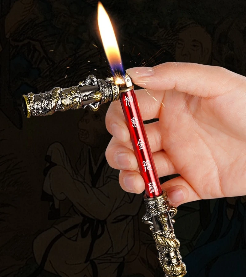 

New Ruyi Gold Cudgel Inflatable Lighter Open Flame Grinding Wheel Personalized Gas Men's Smoking Accessories Cigarette Lighter