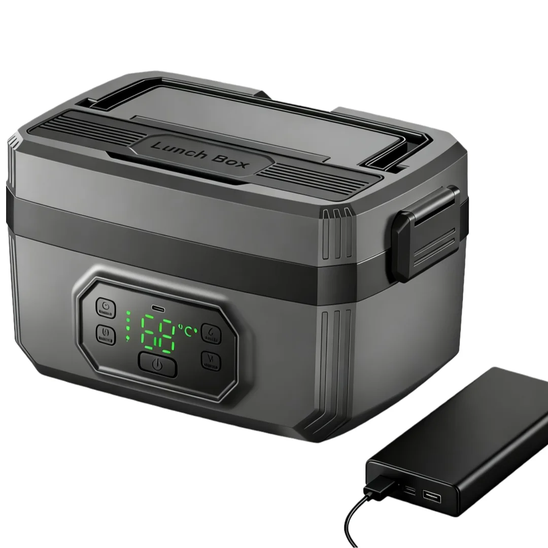 Tragbar Kabellose selbstheizende Lunchbox, 1200ml, 304 Edelstahl, schnelles Erhitzen, Temperaturkontrolle, USB-C, auslaufsicher