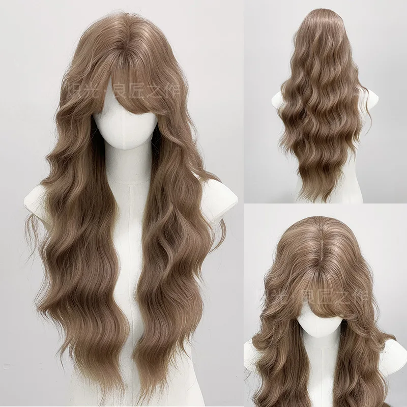 

Wig lotus root pink female long hair wool roll daily natural fashion female full headgear