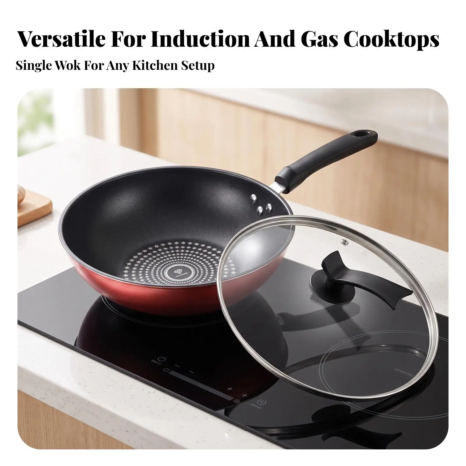 Non-Stick Nonstick Wok Heat-Resistant Iron Wok Gas Cooking Stir-Fry Pan Secure
