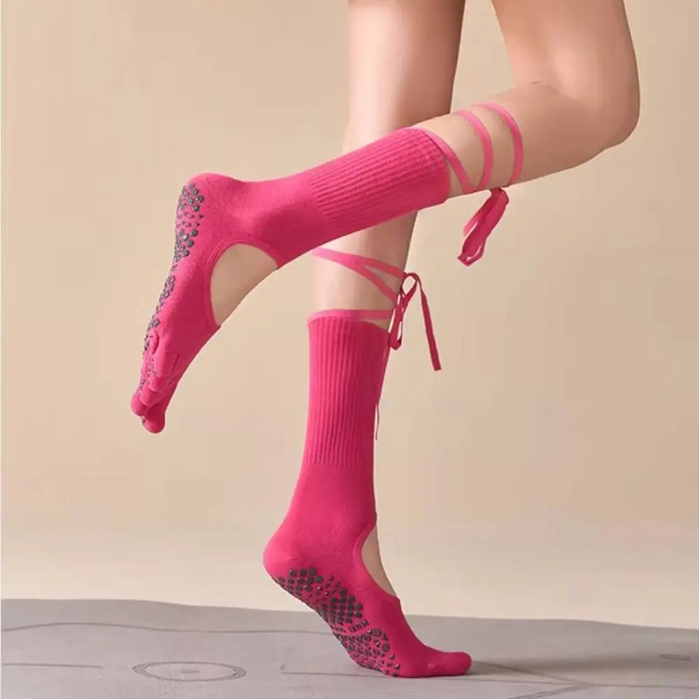 Free Size Long-Tube Five Toe Socks Silicone Anti-Slip Elastic Sports Socks Separate Fingers Breathable Yoga Socks Professional