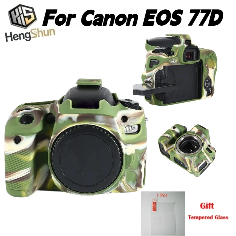For Canon EOS 77D Soft Silicone Camera Case Shockproof Anti‑Scratch Protective Cover Skin + Free Tempered Glass Screen Protector