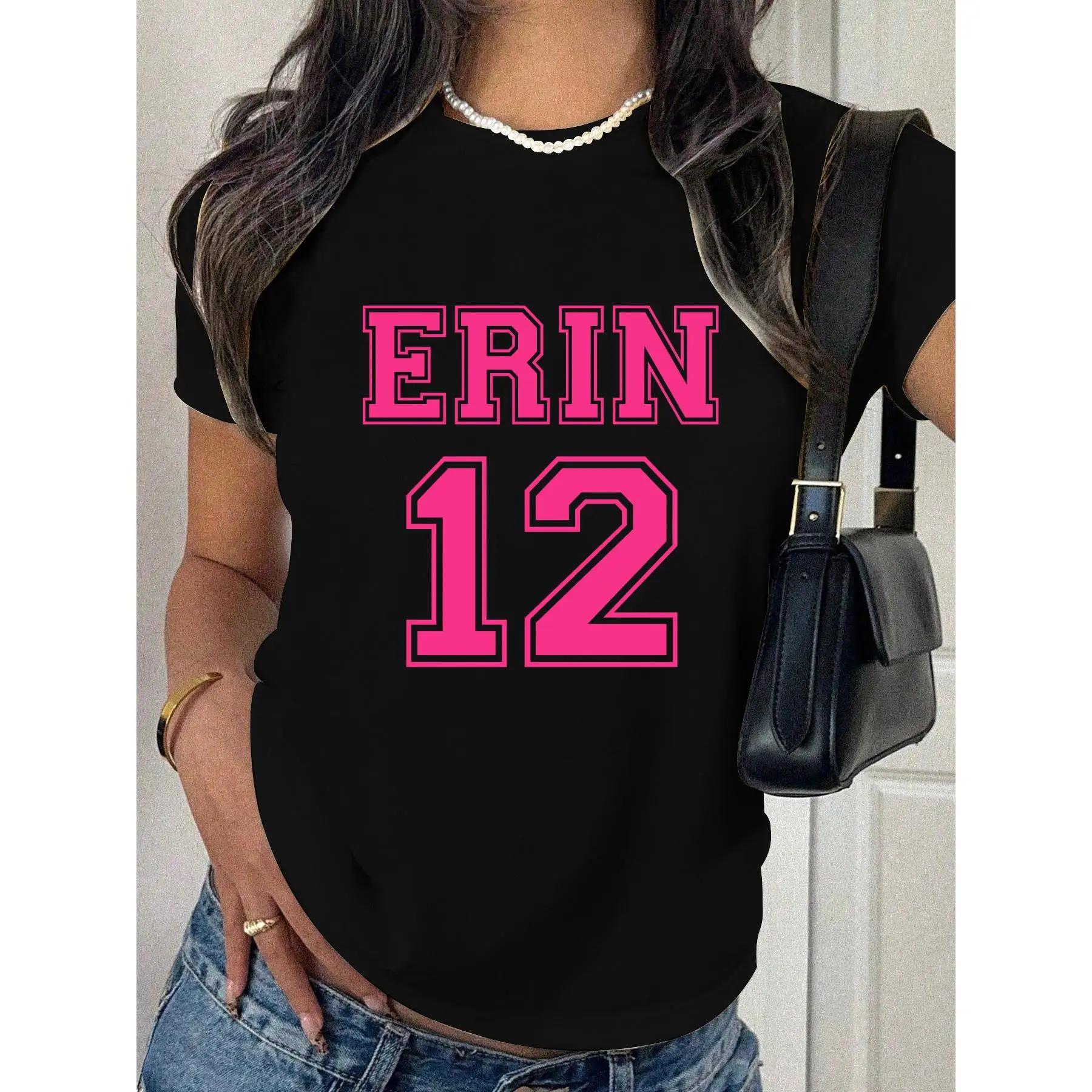 

Custom Name Number T-shirt Women Personalized Birthday Gift Top Retro Varsity Style Cheerleader Jersey Y2K Streetwear Tee