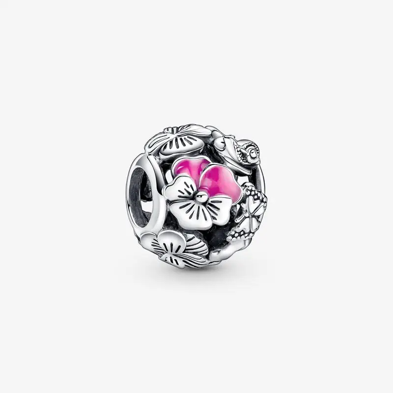 

2022 New Spring 925 Sterling Silver Pansy Flower Friends Charm Beads Fits Original Pandora Bracelets Necklace Bangle