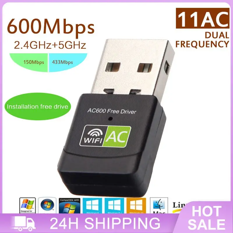 Wireless Adapter 802.11ac 600mbps Hz Pc Mini Wifi Dual Band For Grwibeou Receiver 2.4g 5g Usb For Pc Adapter Support Windows