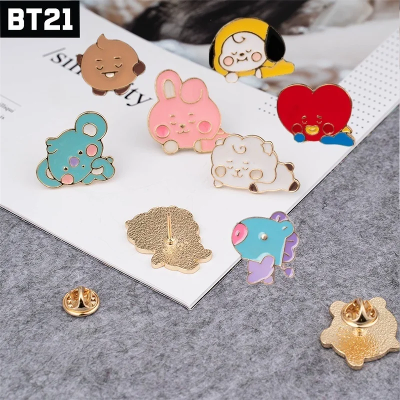 Kawaii Cooky Tata Broche, Fãs Emblema, Alloy Pins, DIY Chapéus, Roupas, Decoração Mochila, Acessórios de Vestuário, Presentes, 2Pcs, Bt21