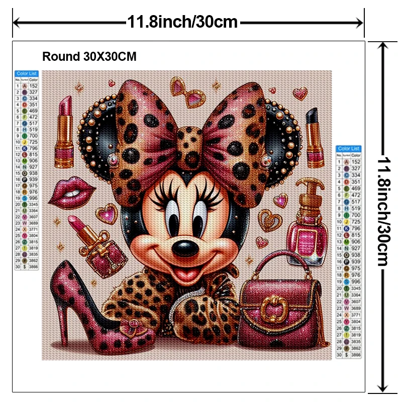 Pintura de diamantes de Minnie de Disney hecha a mano, zapatos de tacón alto, boca, Cruz Roja, bordado, mosaico de diamantes, decoración del hogar