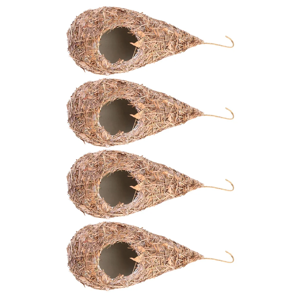 

Cabilock 4pcs Simulation Straw Bird Nest Hanging House for Birds Squirrels Outdoor Rattan Hammock Natural Thread Cave Decor