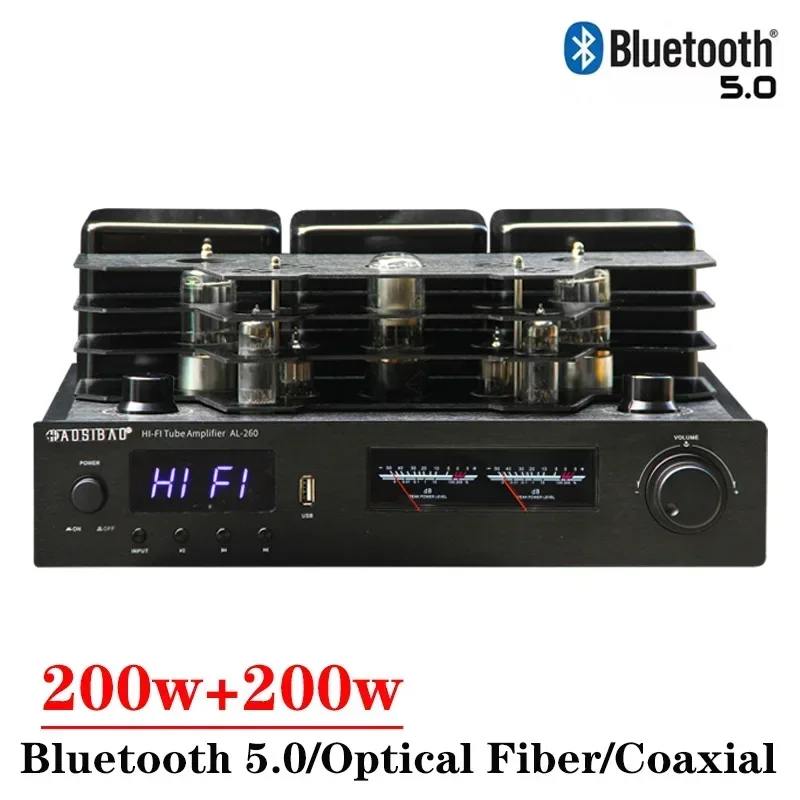 

200w*2 Vacuum Tube Amplifier High Power Bluetooth 5.0 Vu Meter Supports Optical Fiber Coaxial Input Subwoofer Amplifier Audio