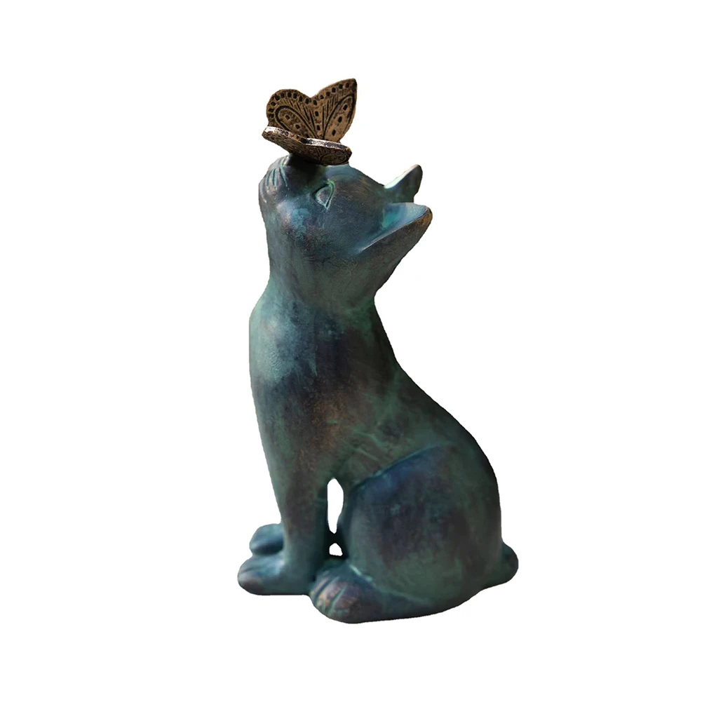 

1pc Retro Cat Statue Cute Cat Butterfly Cat Ornament Home Courtyard Design Ornament Resin Garden Landscape Kitten Statue Decor