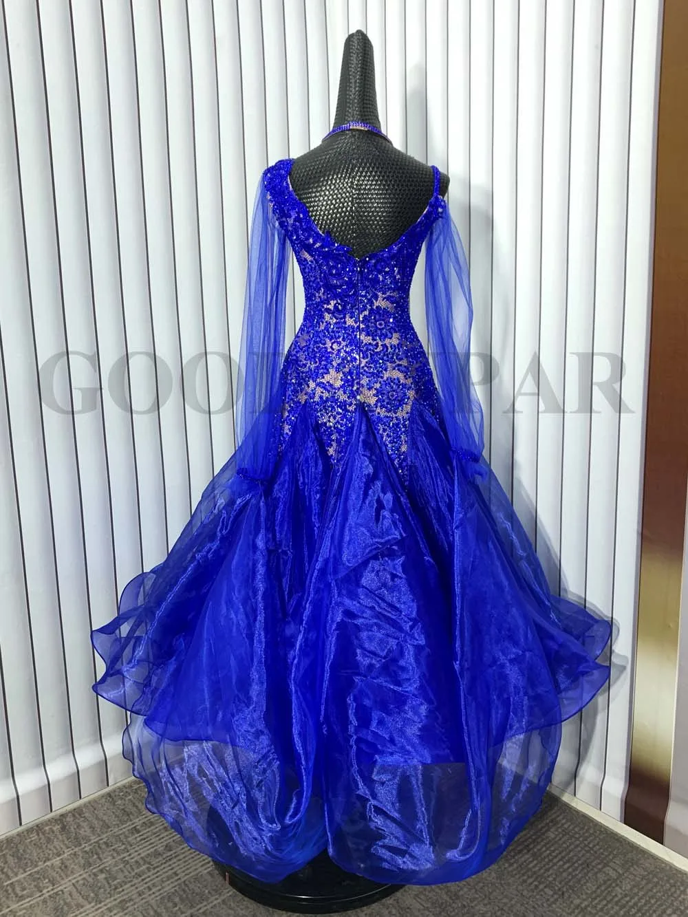 Nouvelle robe de danse de salon robe de danse Standard Costume en dentelle bleue robe de danse de salon vêtements de danse de salon GOODANPAR