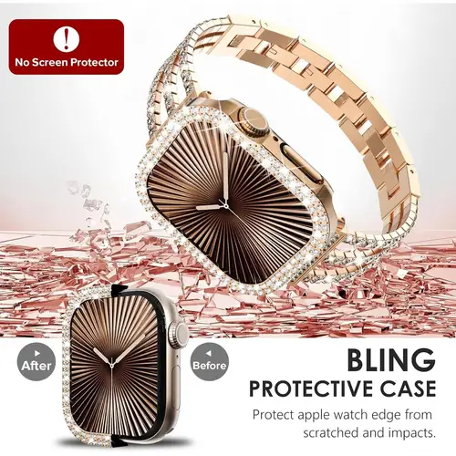Bling Diamond Hollow Case for Apple Watch 46mm 42mm 40mm 41/44/45/49/41mm for iWatch Series 11 10 9 8 7 6 5 4 3 Protector Cover - Image 4