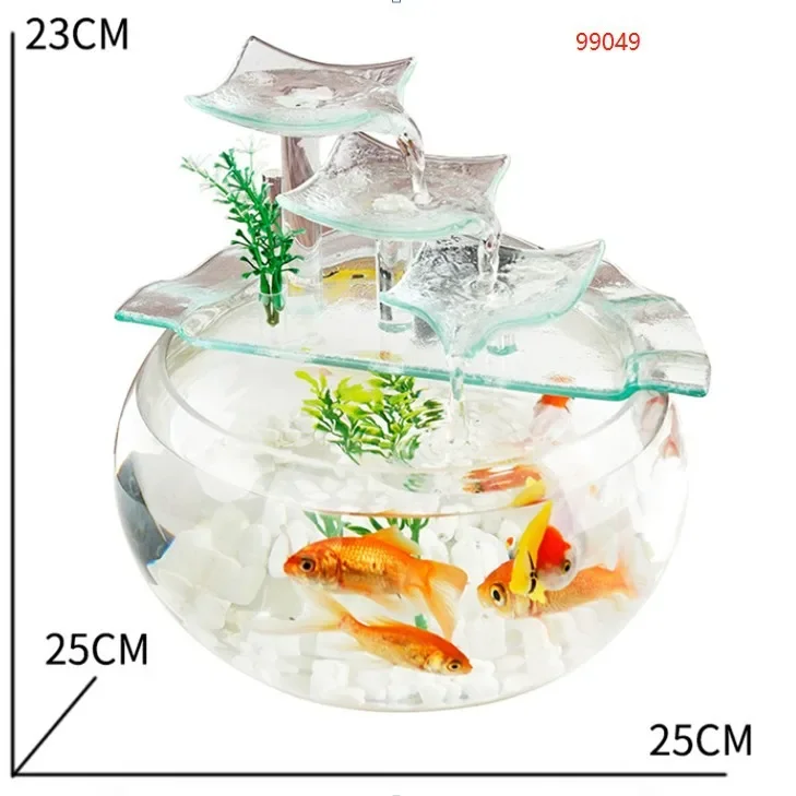 Creative glass small running water goldfish tank living room desktop landscape circulation mini decoration