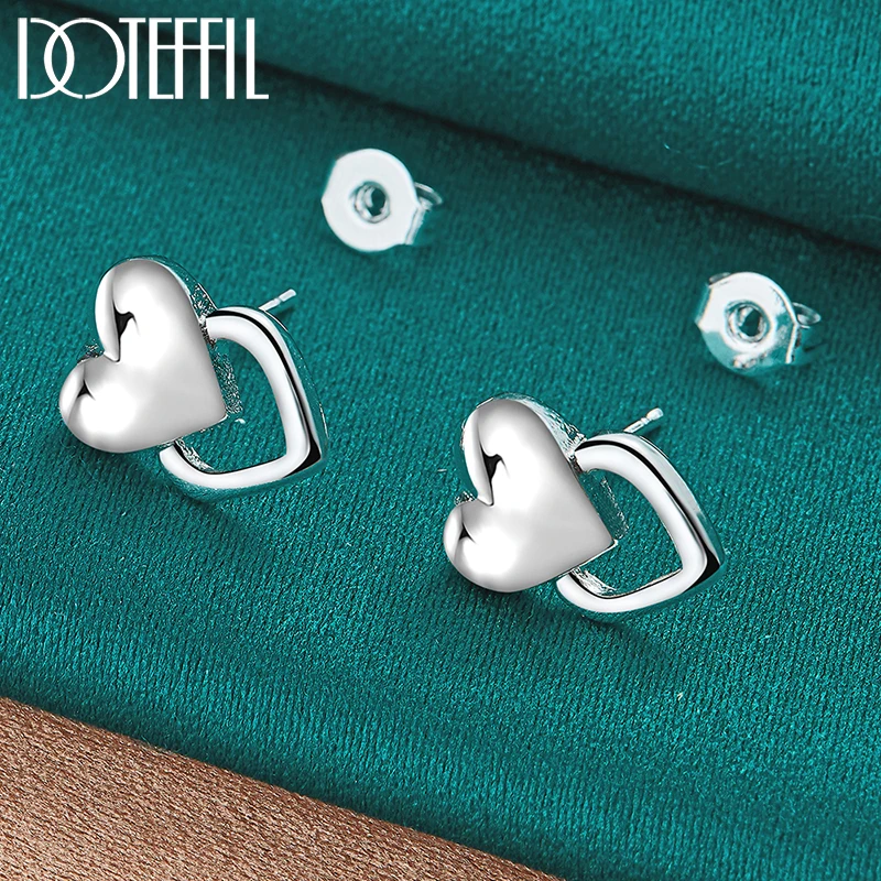 DOTEFFIL 925 Sterling Silver Heart Stud Earrings For Woman Wedding Engagement Fashion Party Charm Jewelry