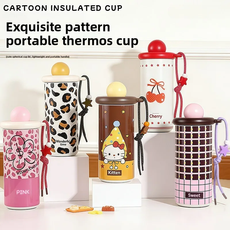 Mini insulated cup - Gift water cup for girls with high appearance standards - Large capacity, portable with handle water bottle