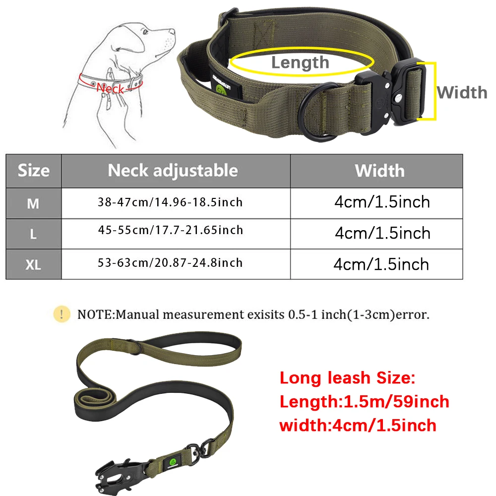 Tactical Dog Leashs Pet German Shepherd K9 Quick Release Buckle Training Lead Dog Collar and Leash Set For Medium Large Dogs