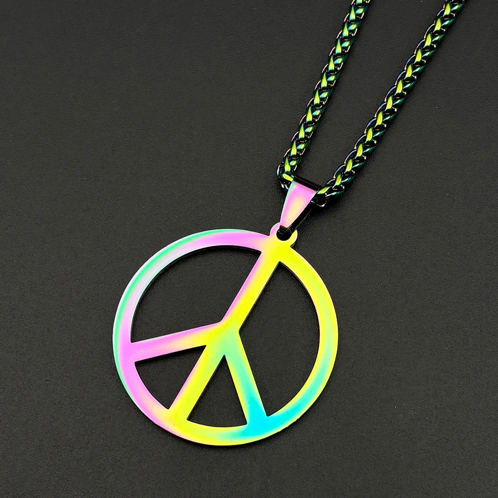Hiphop Friedenszeichen-Halskette für Damen und Herren, Edelstahl, Regenbogenfarben, Party-Mode-Deko, Herren-Halskette, Schmuckgeschenke
