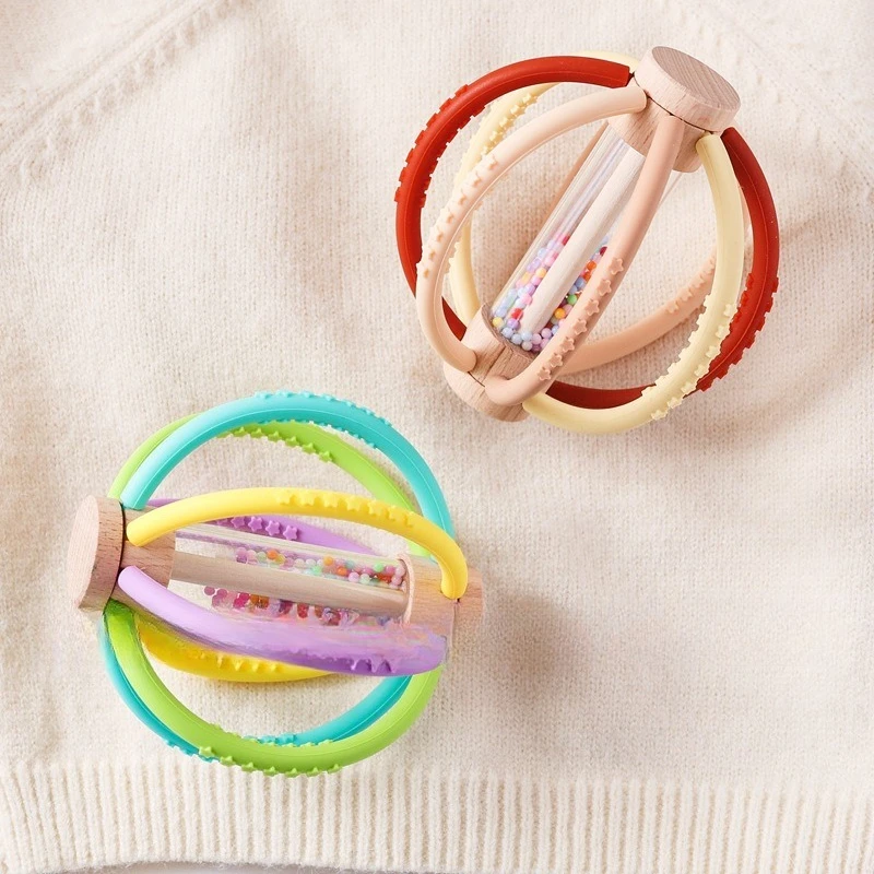 Manhattan Teething Ball for Babies 3D Rattle Grab Toy Sensory Chew Toy with Textured Surface Gum Massager Infant Training Toy