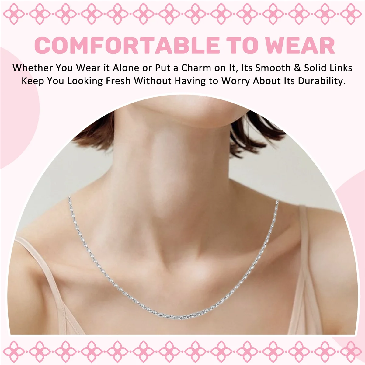 A88M Jewelry Women Chain สร้อยคอโซ่เกราะสแตนเลส สีเงิน กว้าง 2 มม. ยาว 80 ซม