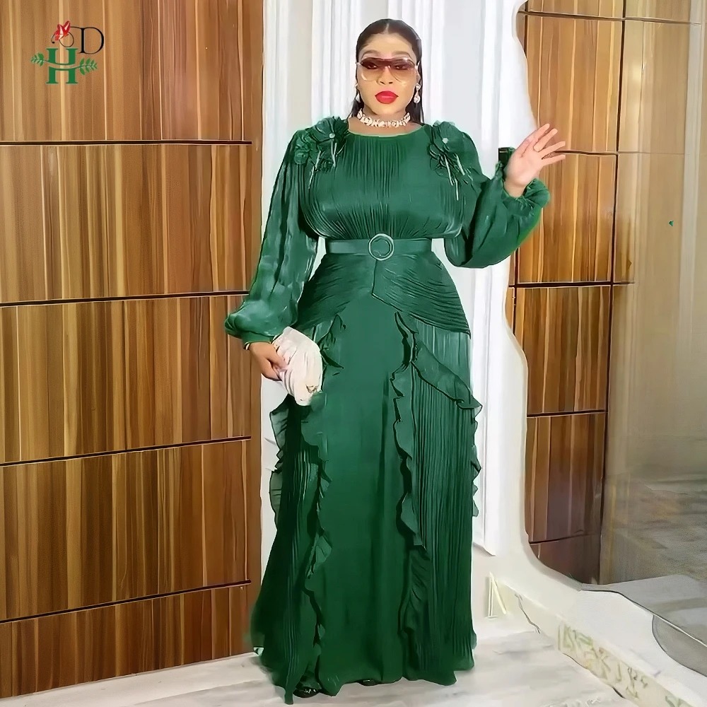 

H&D African Clothes For Women Plus Size Long Sleeves Birthday Abaya Dresses Luxury Party Wedding Dress Femme Chiffon Robe 2025