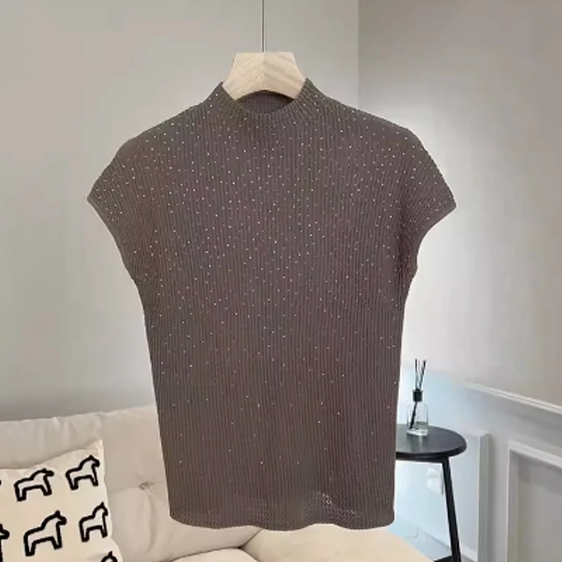 Sensacja w modzie: Kolorowa, dzianinowa bluzka z lodowego jedwabiu, lekka, na lato, typu T-shirt, sweter, koreański styl, prosty krój, dzianina.