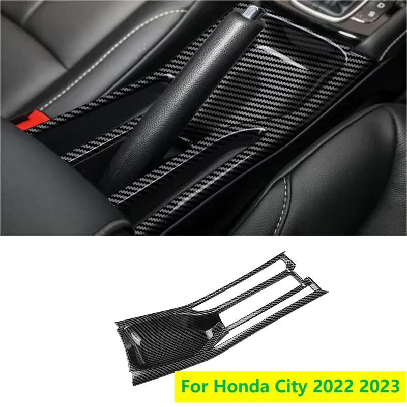 RHD For Honda City 2022 2023 Car Console Handbrake Panel Trim Cover Sticker Decor Hatchback Carbon Fiber Handbrake sleeve