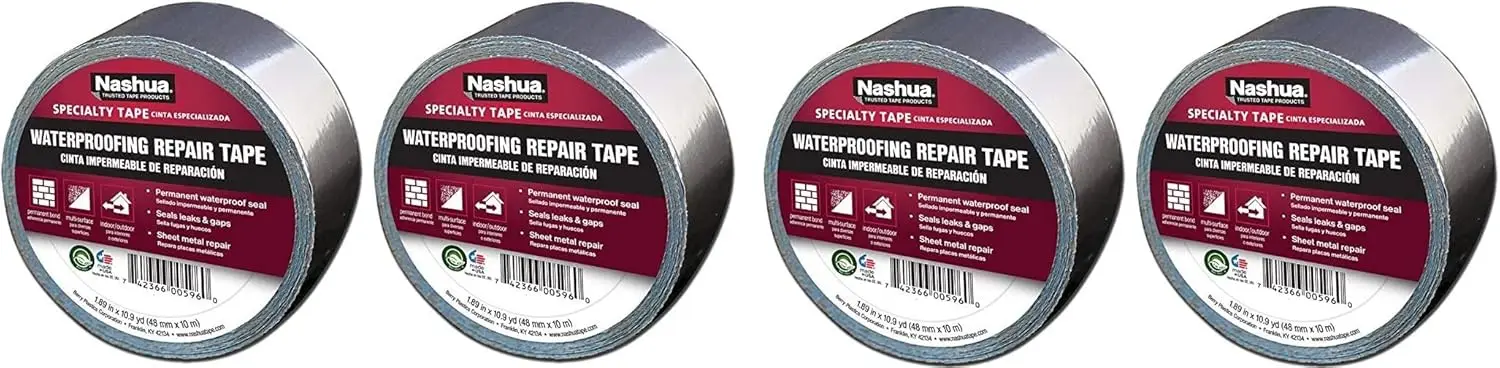 Nashua 361-11 Foil Tape for Waterproofing Repair, 11 mil Thick, 10 m Length, 48 mm Width, Aluminum (4)