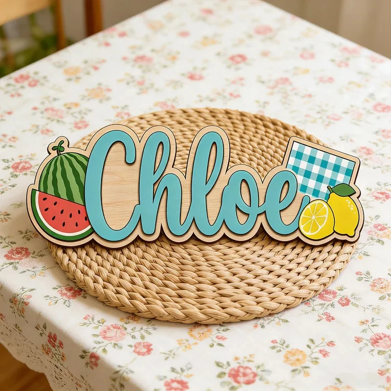 Baby Nursery Name Wall Art - لافتة خشبية مخصصة بتصميم البطيخ والليمون