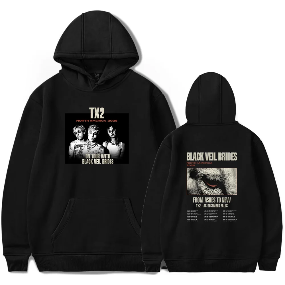 Tx2 2026 Black Veil Brides Tour Hoodie Unisex Pullover Long Sleeve Streetwear Sweatshirt for Fans