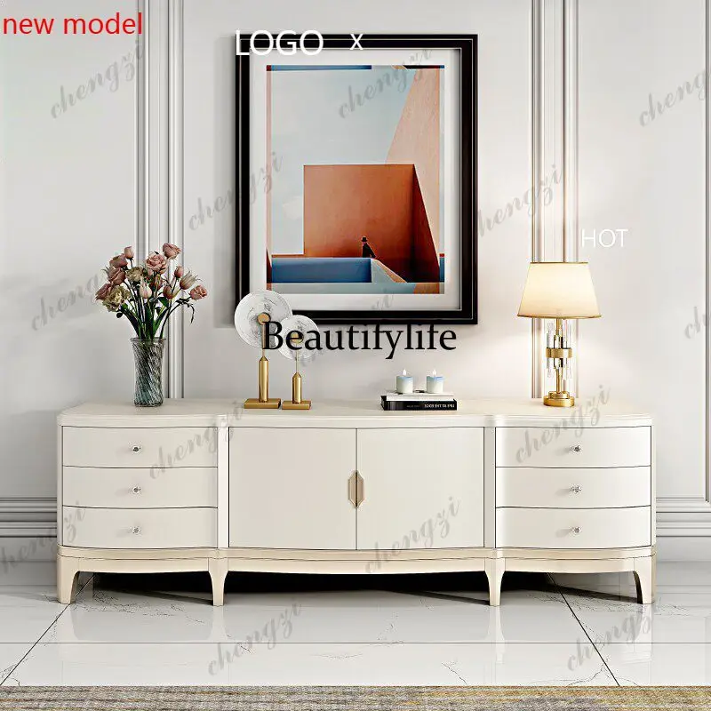 N138American light luxury TV cabinet solid wood door storage floor cabinet living room home