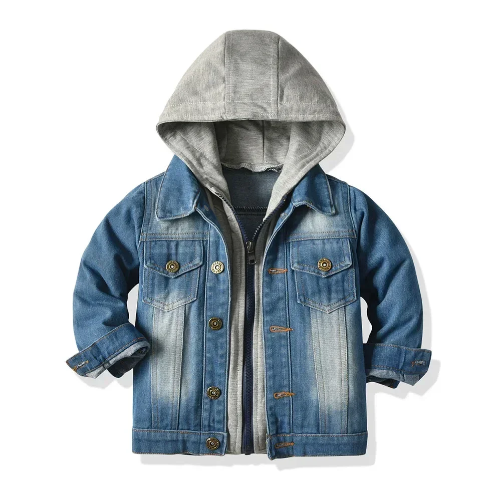 70-140cm Boys' Hoodie Denim Jacket Loose Jeans Coat Kids  Jaqueta Jeans Boys Coat Clothes for Autumn & Winter