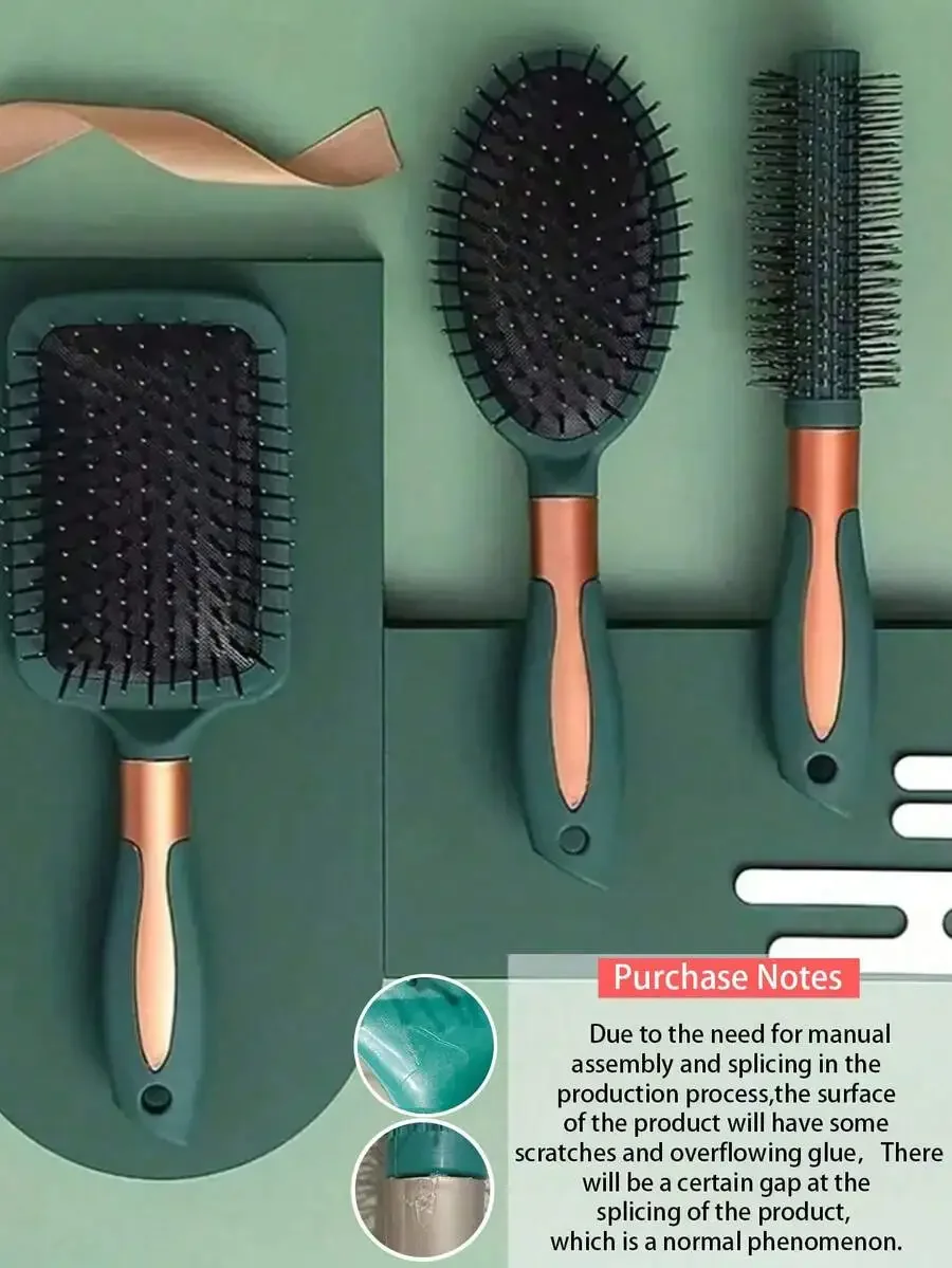 

Cushion Hair Brush Set (Square, Round & Curling Brush), Hair Styling Tool Comb For Blow Drying & Straightening, Anti-Static