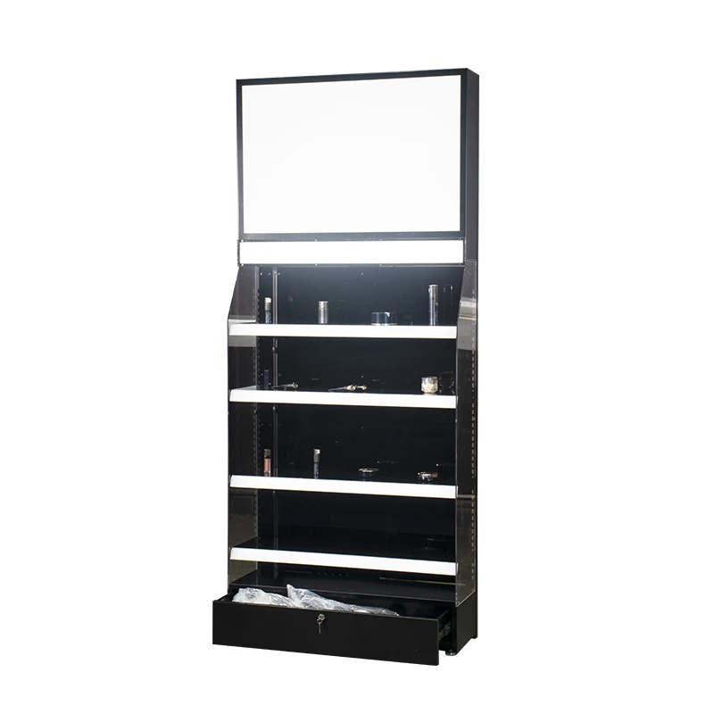 Customized Exhibition Metal Floor Cosmetics Led Shelves Perfume Makeup Display Stand Retail Shop Display Racks