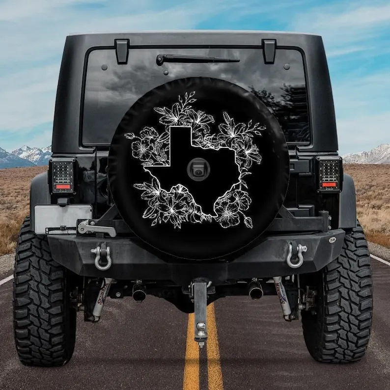 

Spare Tire Cover with Floral Texas state outline, Texas Spare Tire Cover, Car accessories for Jeep, for Bronco, Camper Spare Tir