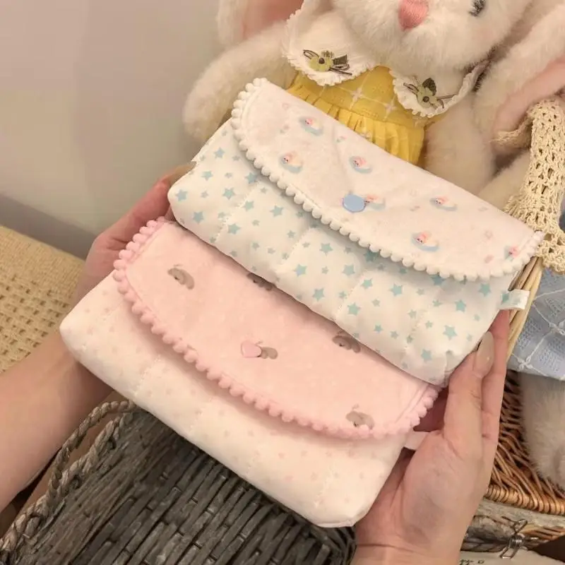 Portable Polka Dot Lace Makeup Bag Sweet Bow Flip Top Water-resistant Storage Pouch Pencil Case for School Students Gift view 3