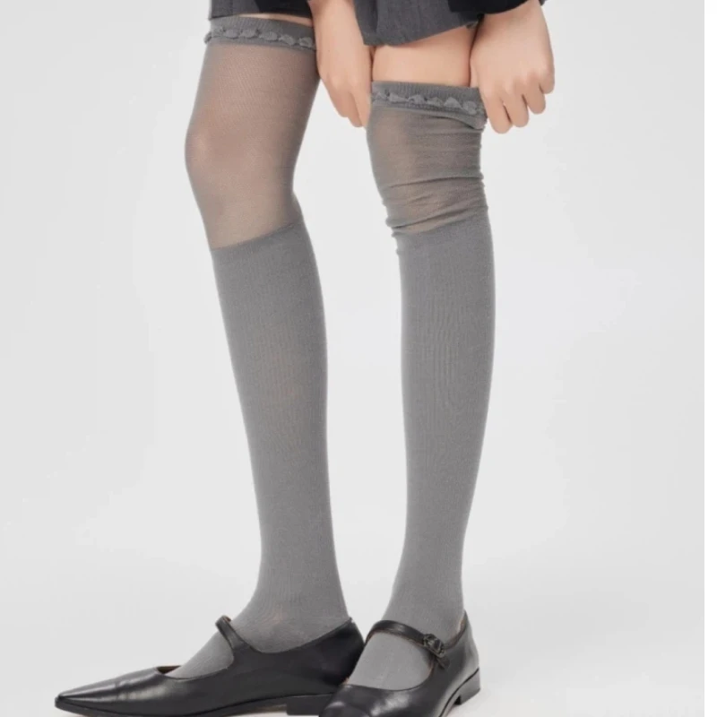 Damen Overknee-Socken Sexy Frühling Sommer Oberschenkelhohe Socken Kniestrümpfe Damen Elastische Patchwork-Netz-Lange Socken