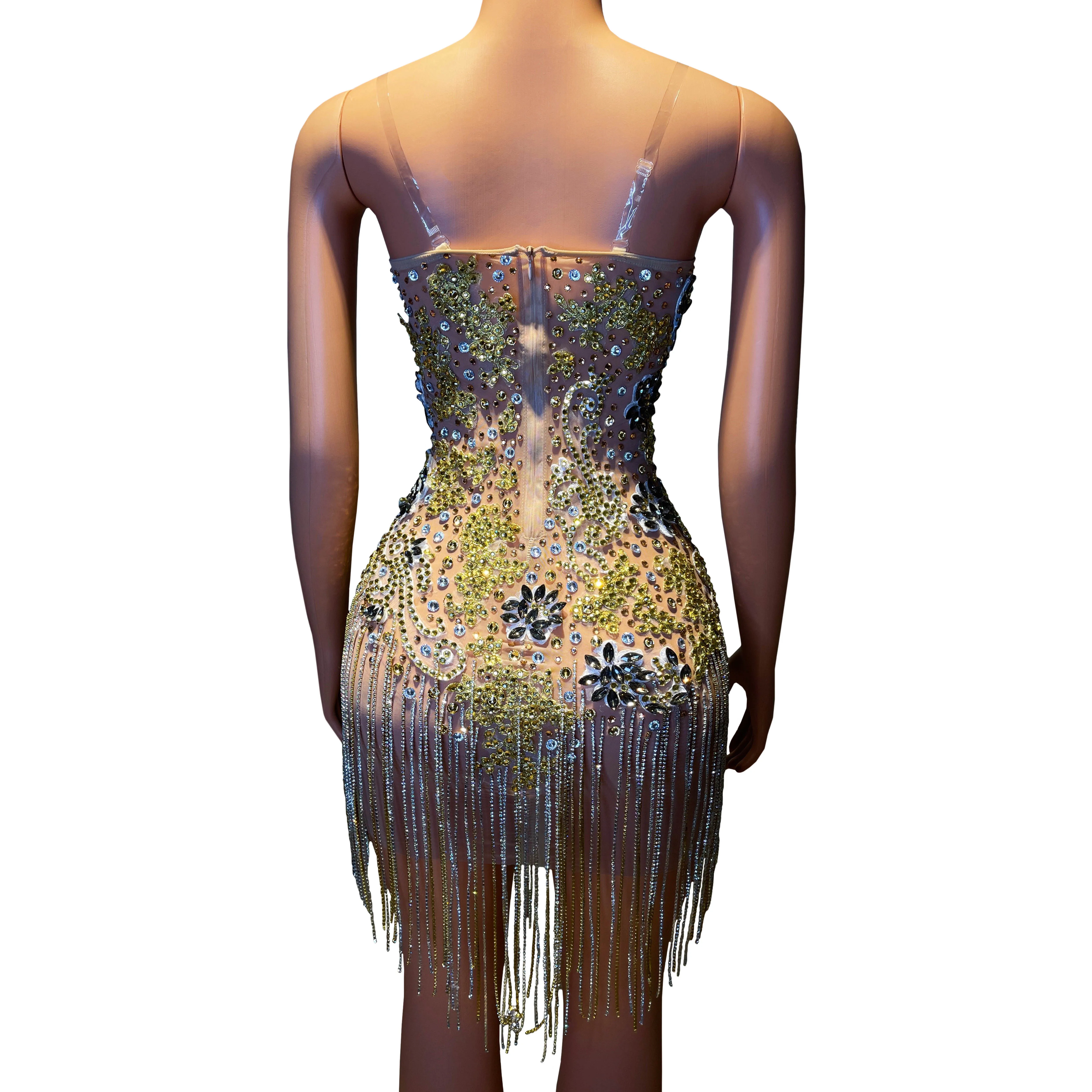 فستان سهرة مثير Gogo ملهى ليلي بار أداء الملابس المغني مرحلة الزي مهرجان فستان الحفلات المرأة شرابة بريق زي #2